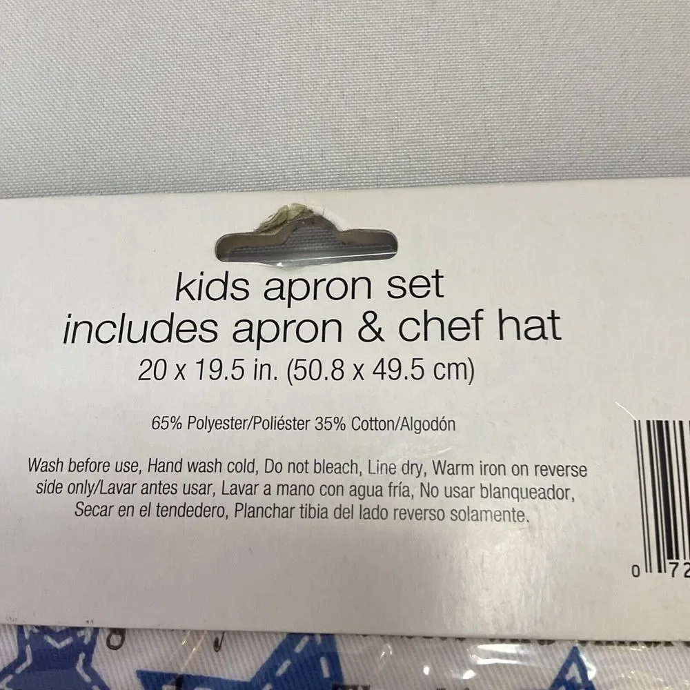 Kmart Home‎ Essentials Child Cooking Apron/Chef Hat Set White Red Blue Stars